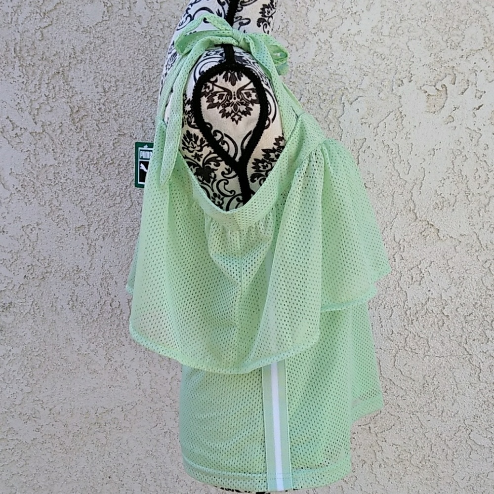 New Puma Off Shoulder Jersey Green Tee Medium - Picture 3 of 7